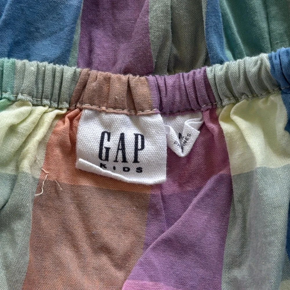 GAP girl’s pastel gingham plaid cotton button print puff sleeve dress medium